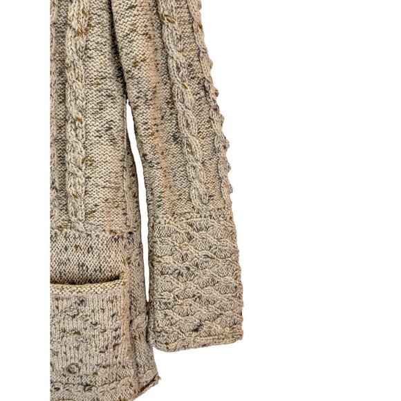 VTG Handmade Knit Cardigan Womens M L Brown Beige Cable Knit Fishermans Sweater - Picture 2 of 10
